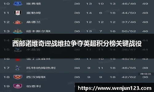 西部诺维奇迎战维拉争夺英超积分榜关键战役